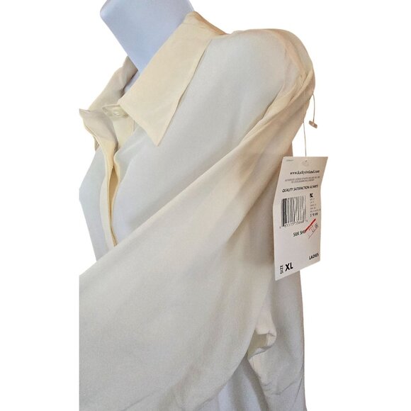 Vintage Kathy Ireland Womens Silk Blouse Long Sleeve Ivory sheerOffice attire - Picture 6 of 8